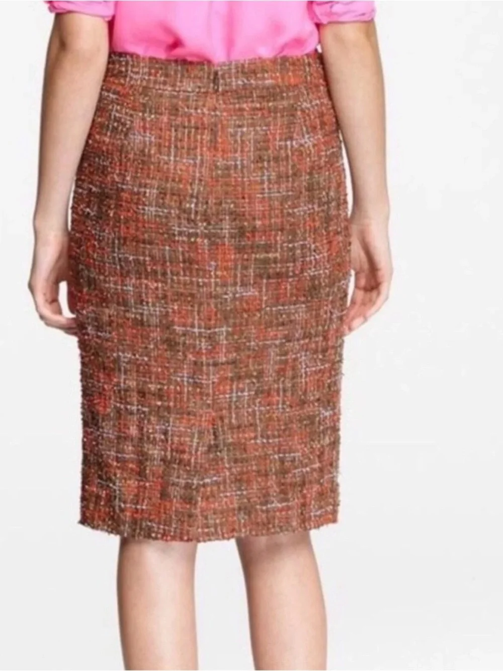 J.Crew Textured Bouclé Tweed Pencil Skirt Size 2 Brown Pink Multicolor Office